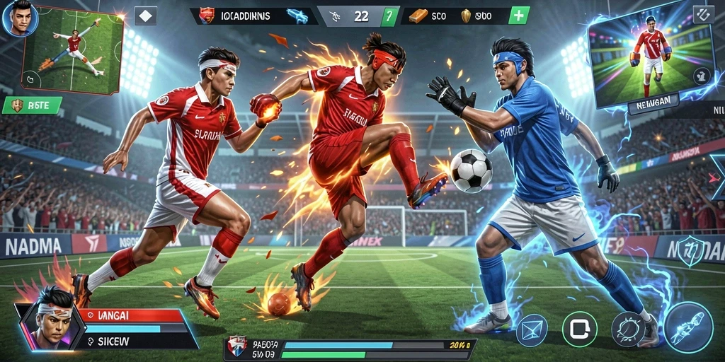 Screenshot menunjukkan karakter utama dalam mode pertempuran.
